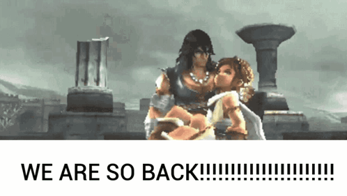 A Video Game Scene With The Words " We Are So Back " At The Top GIF