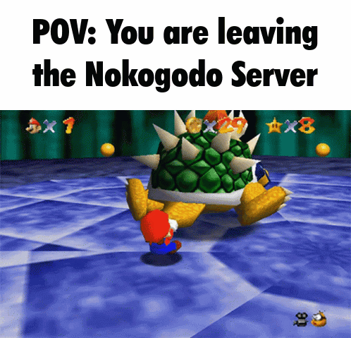 a video game scene with the words " you are leaving the nokogode server " at the top