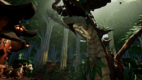 A Video Game Scene With Trees And A Dragon GIF
