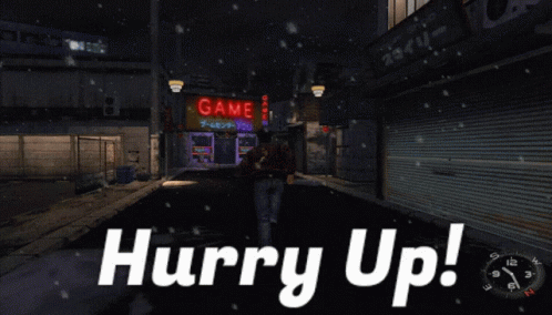 A Video Game Screen Says Hurry Up In White GIF
