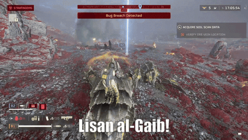 A Video Game Screen Shows A Bug Breach Detected And Lisan Al-Gaib GIF