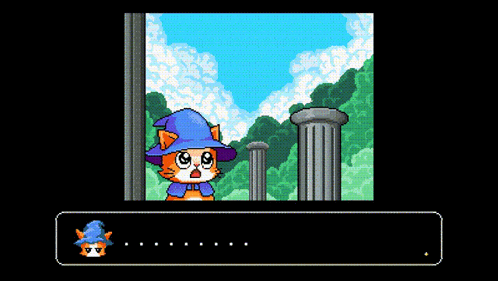 A Video Game Screen Shows A Cat Wearing A Blue Wizard Hat GIF