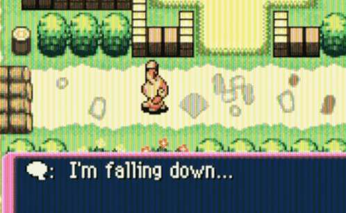 A Video Game Screen Shows A Character Saying I 'M Falling Down .. GIF