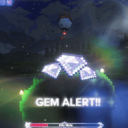 A Video Game Screen Shows A Diamond And The Words Gem Alert GIF