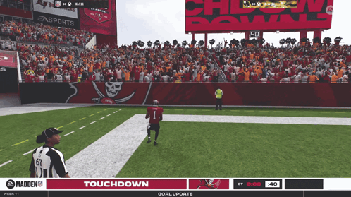 a video game screen shows a football game being played between the tampa bay buccaneers and the san francisco 49ers