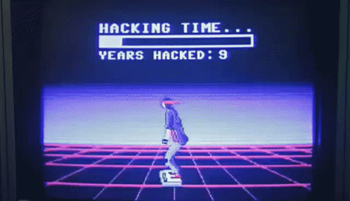 A Video Game Screen Shows A Loading Bar That Says Hacking Time Years Hacked 10 GIF