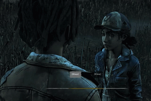 A Video Game Screen Shows A Man And A Woman Talking To Each Other And The Woman 'S Name Is Kiana GIF