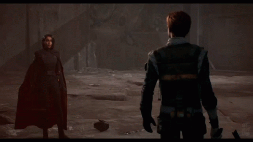 A Video Game Screen Shows A Man And A Woman Talking To Each Other GIF