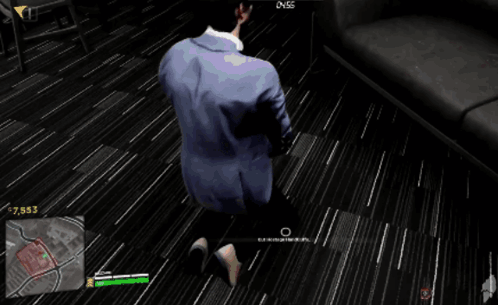 A Video Game Screen Shows A Man In A Suit Kneeling Down In Front Of A Screen That Says  04:56 GIF
