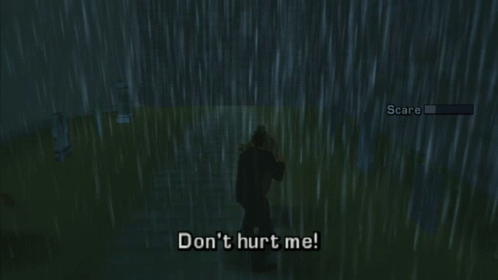 A Video Game Screen Shows A Man Standing In The Rain And Says " Don T Hurt Me " GIF