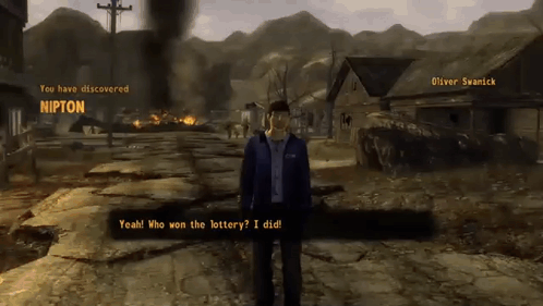 A Video Game Screen Shows A Man Talking To Oliver Swanick GIF