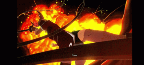 A Video Game Screen Shows A Person Laying On A Wooden Beam With Flames Coming Out Of It GIF