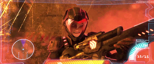 A Video Game Screen Shows A Soldier Holding A Gun And The Number 15/15 On The Bottom Right GIF