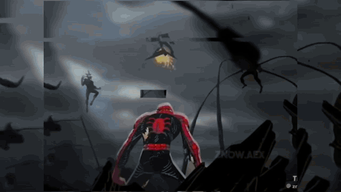 A Video Game Screen Shows A Spider Man Fighting A Monster GIF