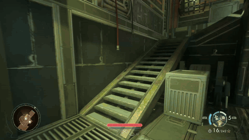 A Video Game Screen Shows A Staircase And A Box With The Numbers 16 And 24 GIF