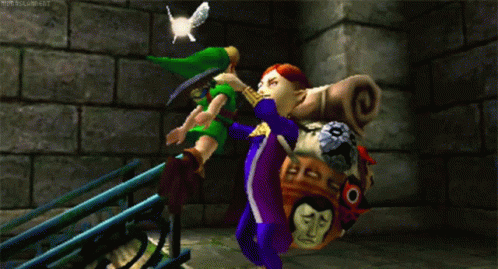 A Video Game Screen Shows A Woman Carrying A Man On Her Back And A Bird Flying In The Background GIF