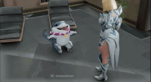 A Video Game Screen Shows A Woman Standing Next To A Dog And The Words " Readmyperson " On The Bottom Right GIF