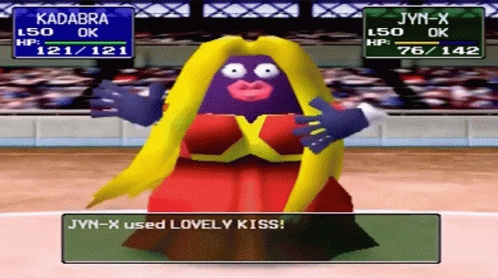 A Video Game Screen Shows Jyn-X And Kadabra GIF