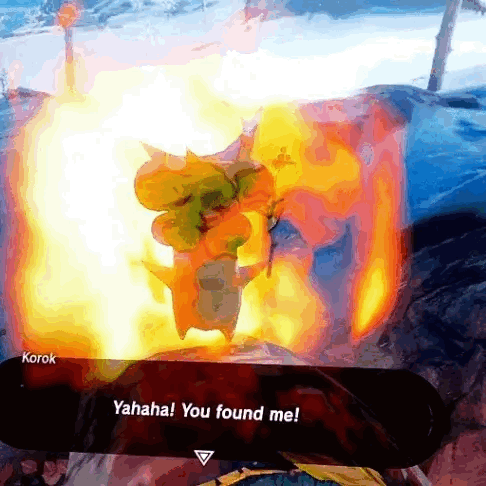 A Video Game Screen Shows Korok Saying " Yahaha You Found Me " GIF