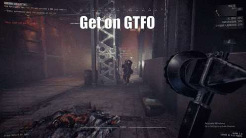 A Video Game Screen That Says Get On Gtfo On It GIF