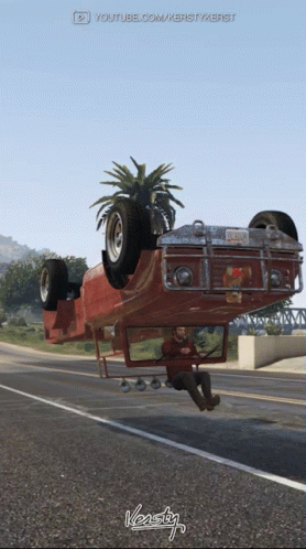 A Video Game Screenshot Of A Car That Is Upside Down And Says Kersty GIF
