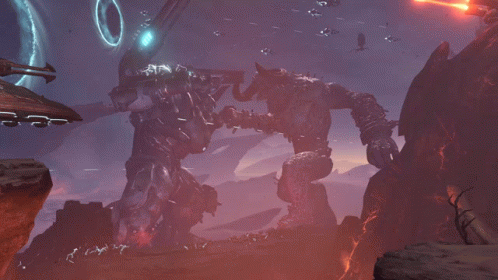 A Video Game Shows A Giant Robot Fighting Another Giant Robot GIF