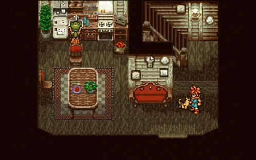 A Video Game Shows A Living Room With A Table And Chairs GIF