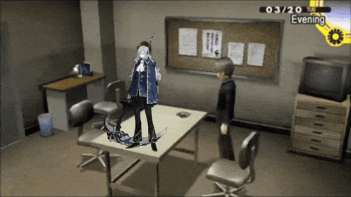 Video Game Scene With Man And Woman And Date 03/20 GIF