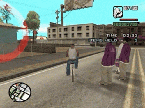 A Video Game Shows A Man Riding A Bike With Items Held At 2:33 GIF