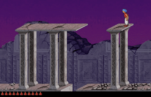 A Video Game Shows A Person Jumping Over A Pillar GIF