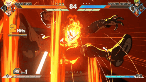 A Video Game Shows Ghost Rider And Captain America Fighting Each Other GIF
