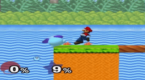 A Video Game Where Mario And Kirby Are Fighting Each Other GIF