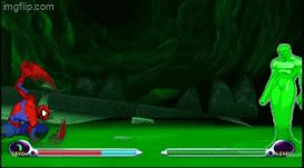 A Video Game Where Spider-Man Is Fighting A Green Ghost GIF