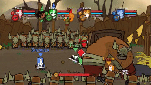 A Video Game With Chris Tyson And Spencer Fighting A Monster GIF