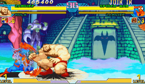 A Video Game With Hulk And Spider-Man Fighting GIF