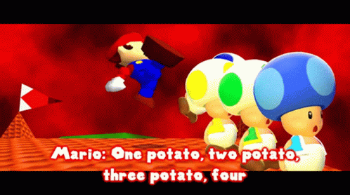 A Video Game With Mario One Potato Two Potato And Three Potato Four GIF