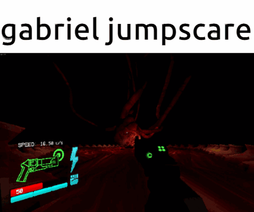 a video game with the name gabriel jumpscared on the bottom