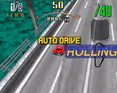 a video game with the words auto drive rolling on the screen