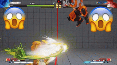 A Video Game With Two Surprised Faces And The Number 65 On The Screen GIF