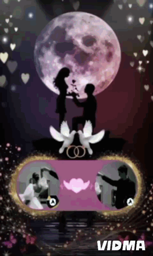A Video Of A Man Proposing To A Woman With A Full Moon Behind Them GIF