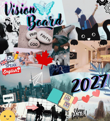 A Vision Board For The Year 2021 With A Collage Of Images GIF