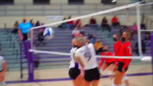 A Volleyball Game Is Being Played In A Gym GIF