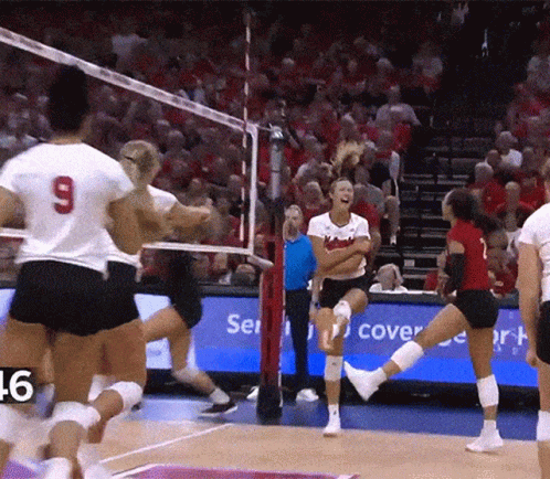 A Volleyball Player With The Number 9 On Their Jersey GIF
