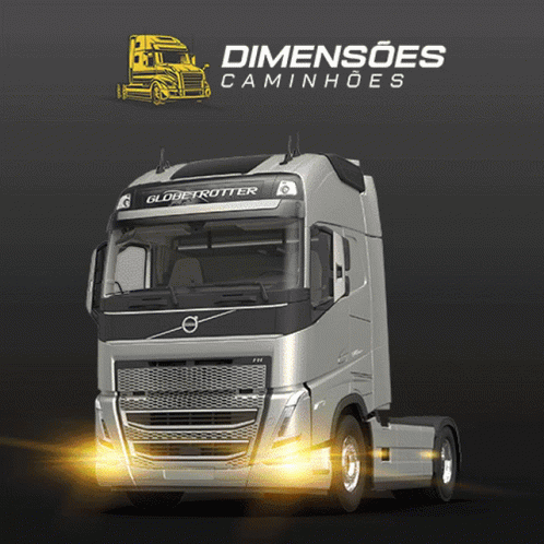 A Volvo Truck Is On A Black Background With The Words Dimensões Caminhoes GIF