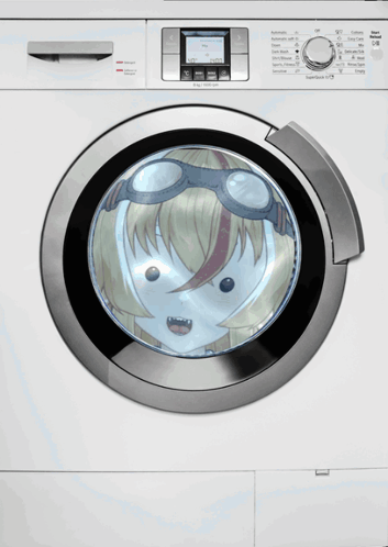 A Washing Machine Has A Picture Of A Girl In The Door GIF
