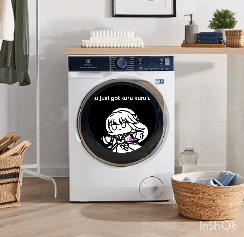A Washing Machine With A Sticker On It That Says U Just Got Kuru Kuru GIF