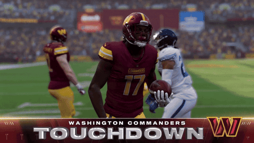 A Washington Commanders Touchdown Advertisement With A Football Player GIF