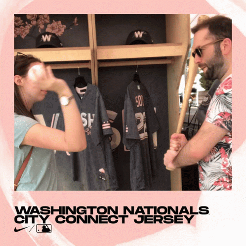 A Washington Nationals City Connect Jersey Poster With A Man And A Woman GIF