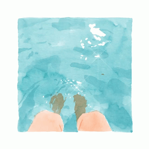 A Watercolor Painting Of A Person 'S Feet In The Ocean GIF