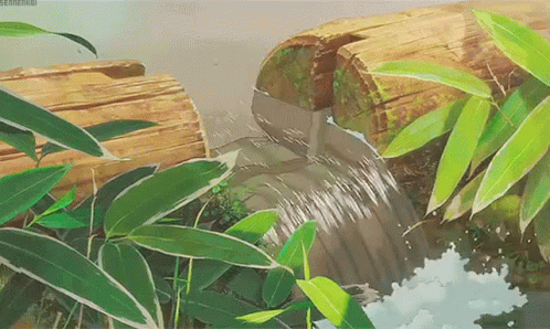 A Waterfall Is Coming Out Of A Log In The Woods GIF